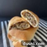 Homemade Runza / Bierocks on a black and white striped surface