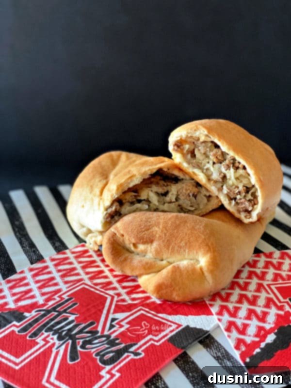 Homemade Runzas with Husker Football themed napkin