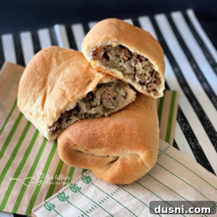 Homemade Runzas with a football-themed napkin, emphasizing game day food