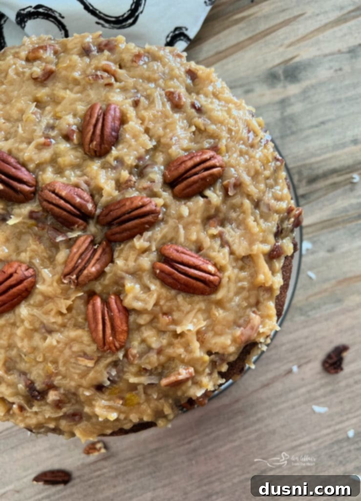 German chocolate cake with coconut pecan frosting