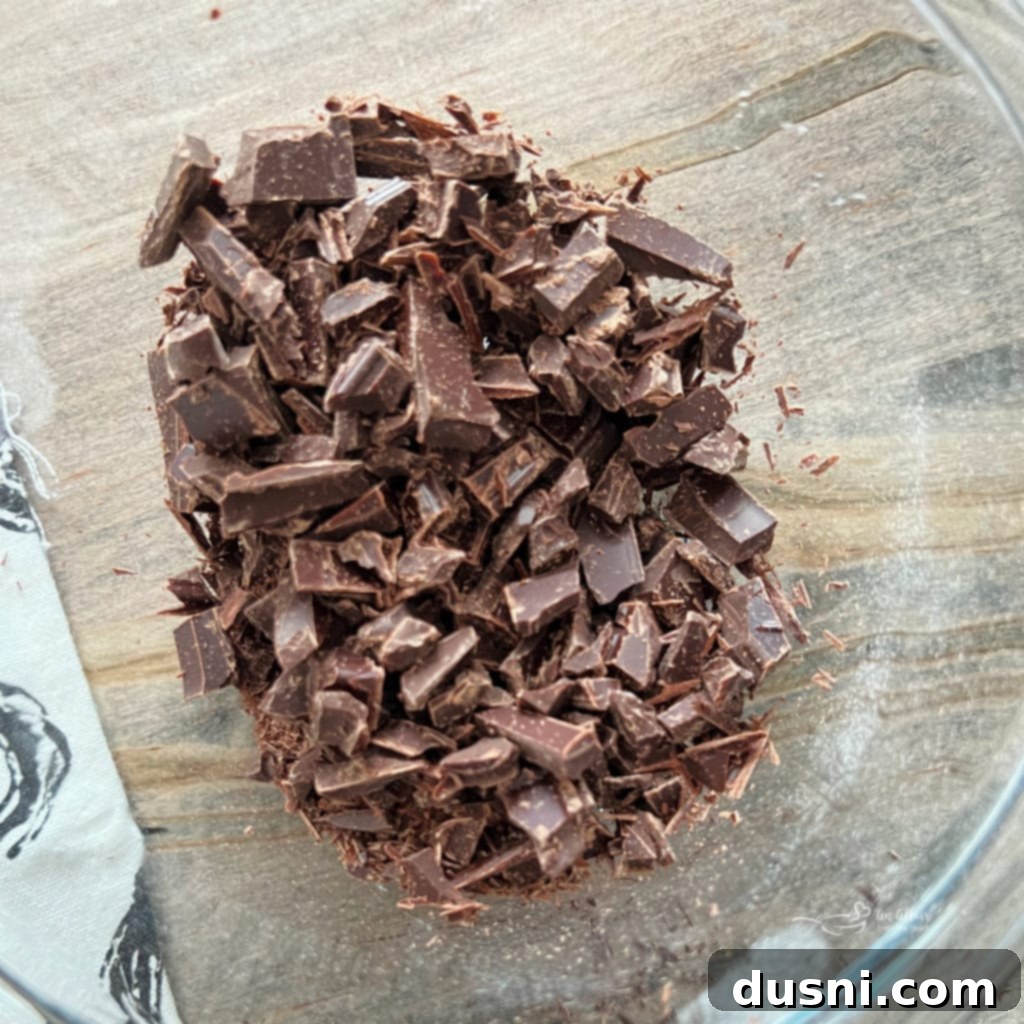 chopped up German chocolate in bowl