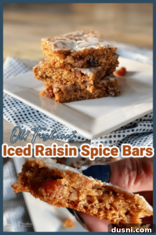Old Fashioned Iced Raisin Spice Bars presented on a serving platter, showcasing their enticing appeal.
