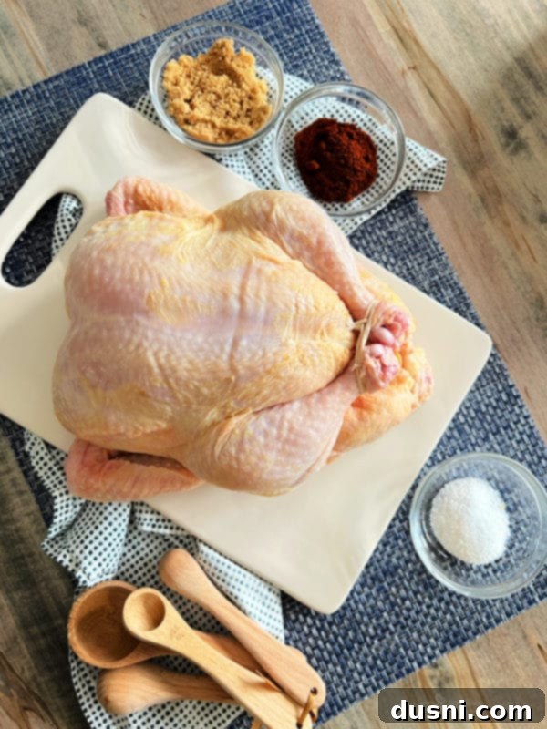 Whole raw chicken generously coated with seasoning mix