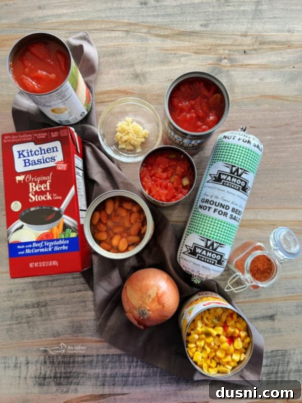 Fiesta Taco Soup 4 Taco Soup Ingredients Laying on a Counter
