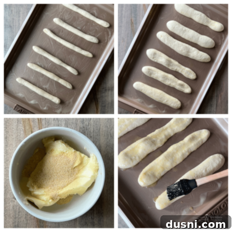 Brush the tops of the breadsticks with garlic butter for a golden finish