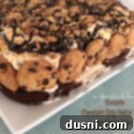 Brownie Chocolate Chip Cookie Dough Ice Cream Cake with text of the same