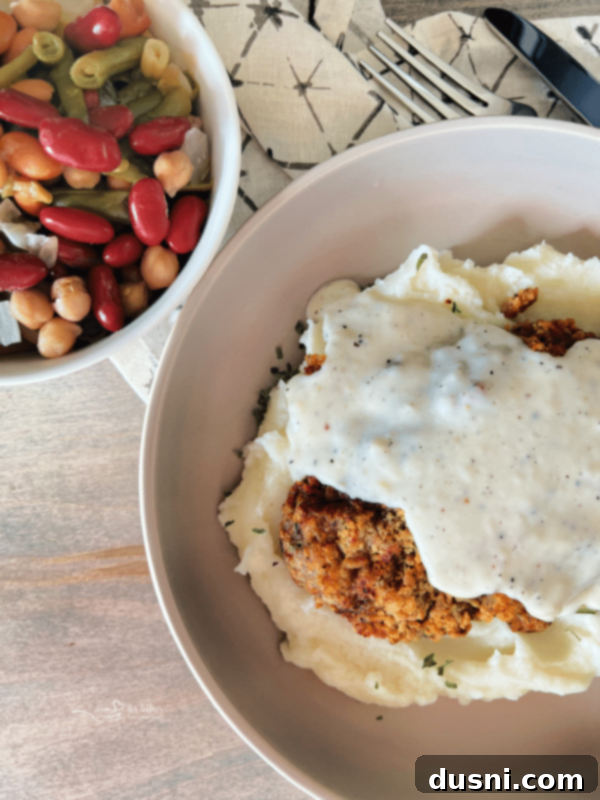 Air Fryer Chicken Fried Steak over Mashed Potatoes with gravy