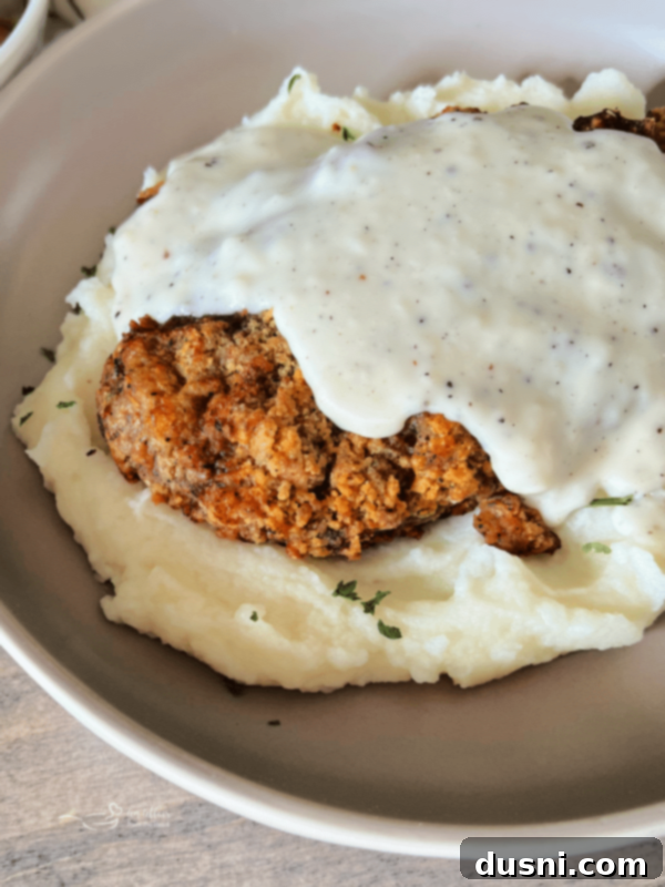 Close-up of golden brown Air Fryer Chicken Fried Steak