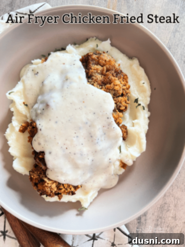 Final plated Air Fryer Chicken Fried Steak with Gravy