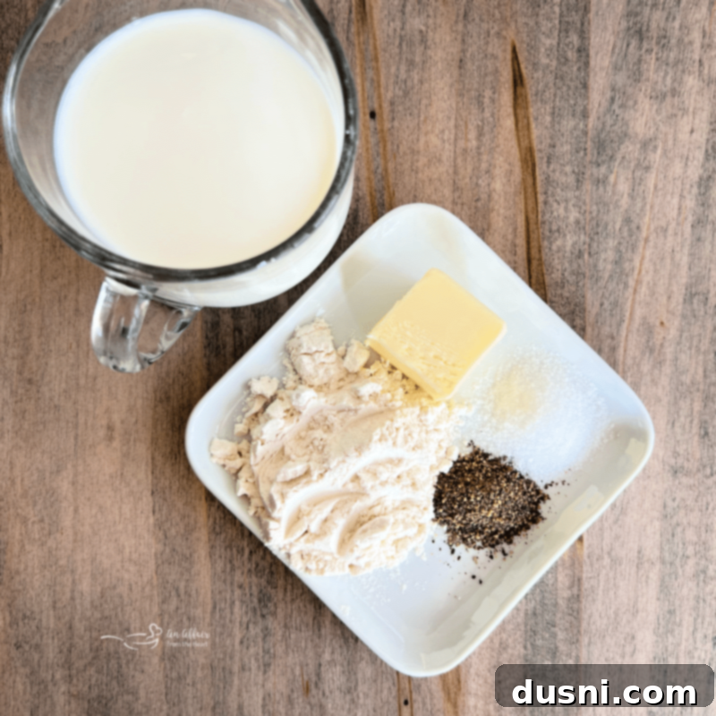 Ingredients for Country Style White Pepper Gravy
