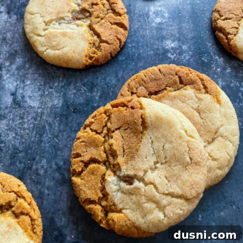A stack of Gingerdoodle cookies on a plate with a festive napkin, ready to be enjoyed.