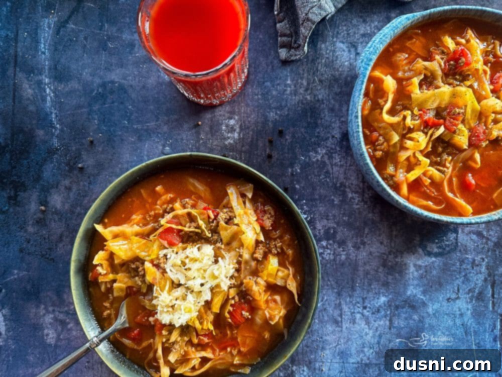 Classic Cabbage Roll Soup Made Two Ways 11 Cabbage Roll Soup in a bowl with a rustic background