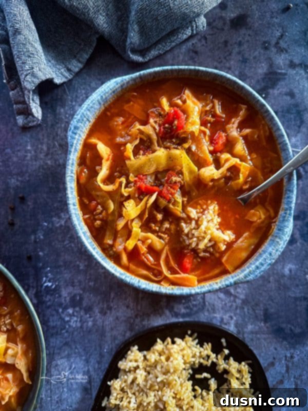 Classic Cabbage Roll Soup Made Two Ways 6 Ingredients for Cabbage Roll Soup on a cutting board
