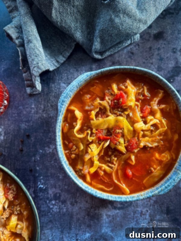 Classic Cabbage Roll Soup Made Two Ways 9 A bowl of Cabbage Roll Soup ready to be served