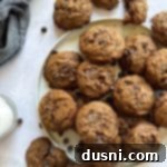 Overhead of a plateful of Malted Chocolate chip cookies