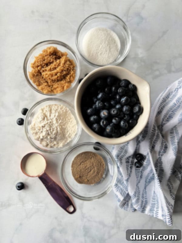 Ingredients for making homemade blueberry streusel and lemon glaze.