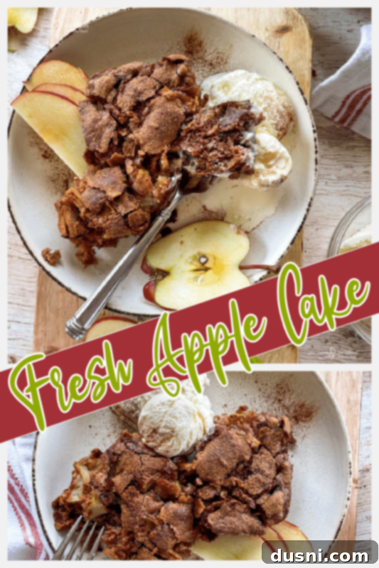 A graphic banner for Fresh Apple Cake with a cozy, inviting aesthetic.