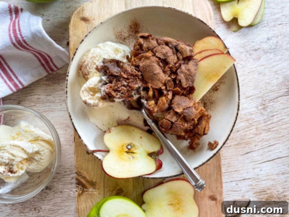 A single plate showcasing a perfect slice of apple cake, garnished with fresh apple slices, ready to be enjoyed.