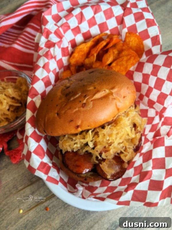 Smoky Sausage & Tangy Kraut Sandwiches 2 BBQ Smoked Sausage Sandwiches with Kraut