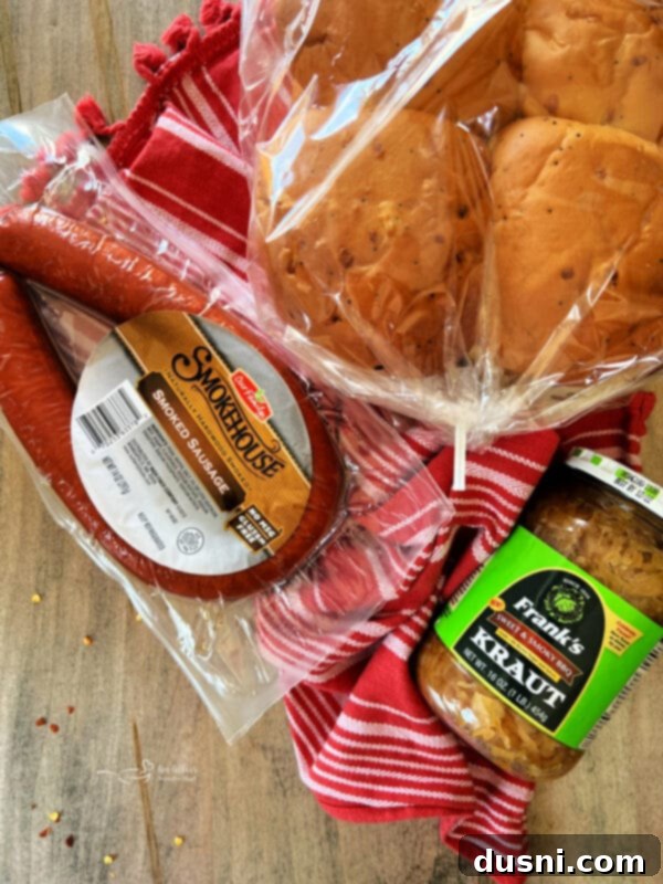 Smoky Sausage & Tangy Kraut Sandwiches 7 Ingredients for BBQ Smoked Sausage with Kraut