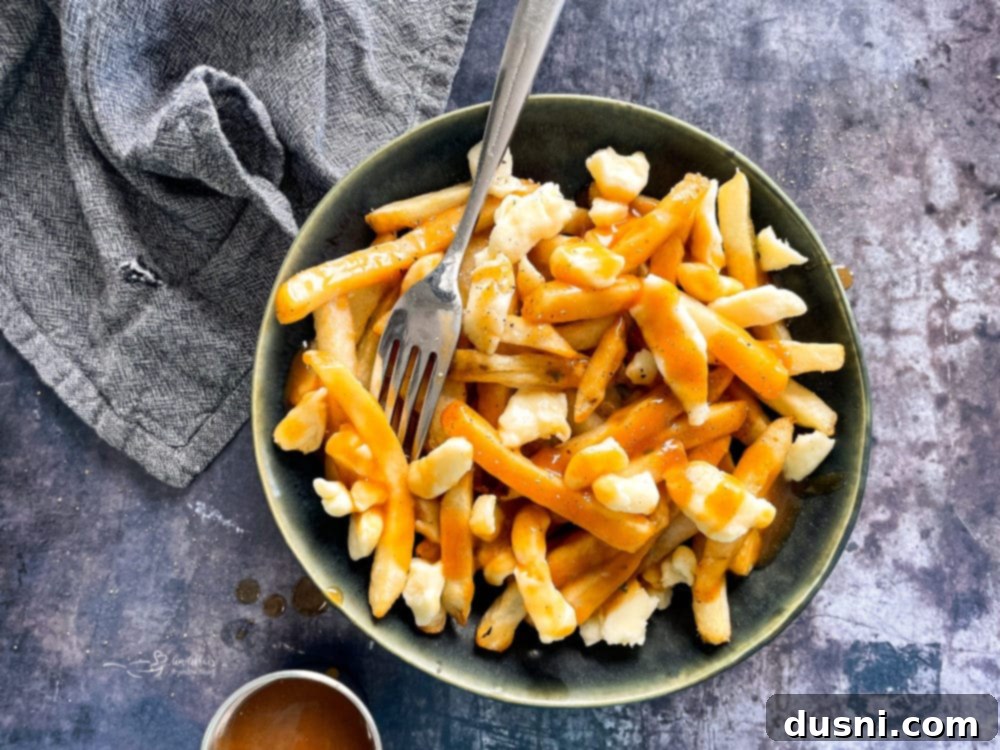 Authentic Homemade Poutine: A Canadian Classic 7 Overhead View of Bowl of Poutine