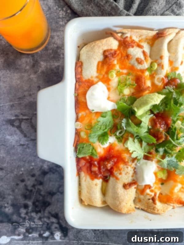 Two plates of delicious Brunch Enchiladas with Ham, garnished with fresh cilantro and salsa