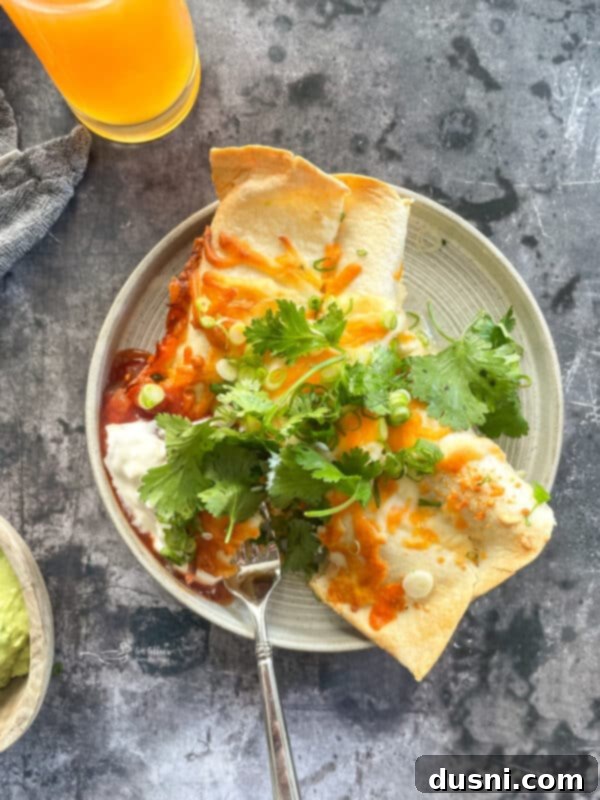 Close-up shot of uncooked Brunch Enchiladas with Ham filling wrapped in tortillas in a baking dish