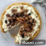 A delicious No-Bake Peanut Butter Pie ready to be served