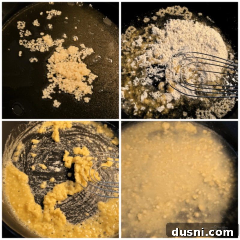 Bright Lemon Basil Creamy Shrimp Pasta 6 Make your roux by whisking in the flour until smooth paste forms.