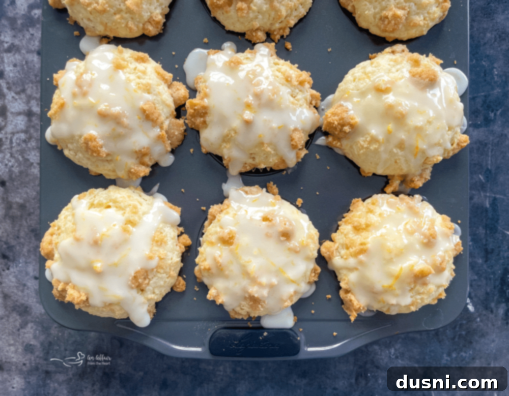 Glazing the Lemon Crumb Muffins