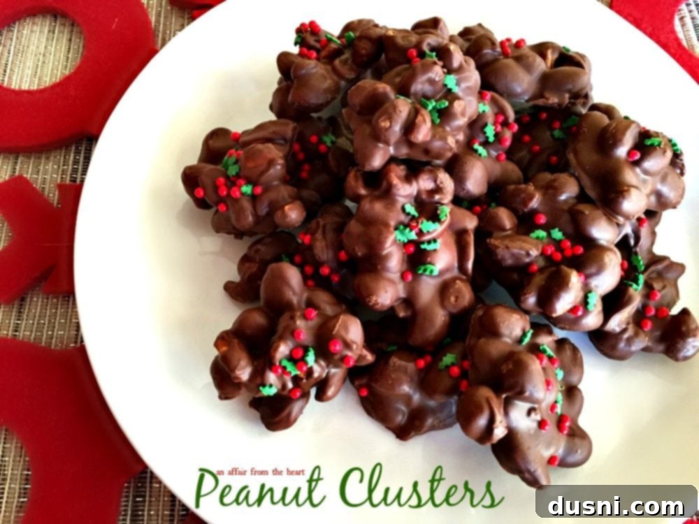 Overhead view of delectable Peanut Clusters on a white plate, ready for serving.