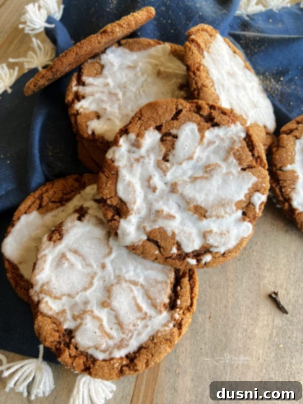iced molasses ginger cookies with blue linen