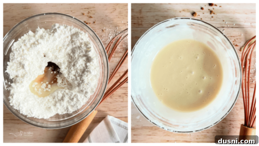 Mixing ingredients for the vanilla glaze in a small bowl
