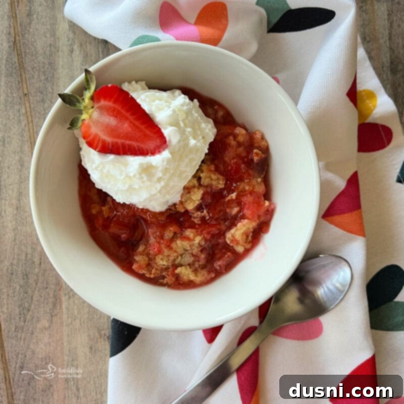 Strawberry Rhubarb Bliss 6 Strawberry Rhubarb Cobbler with a dollop of whipped cream