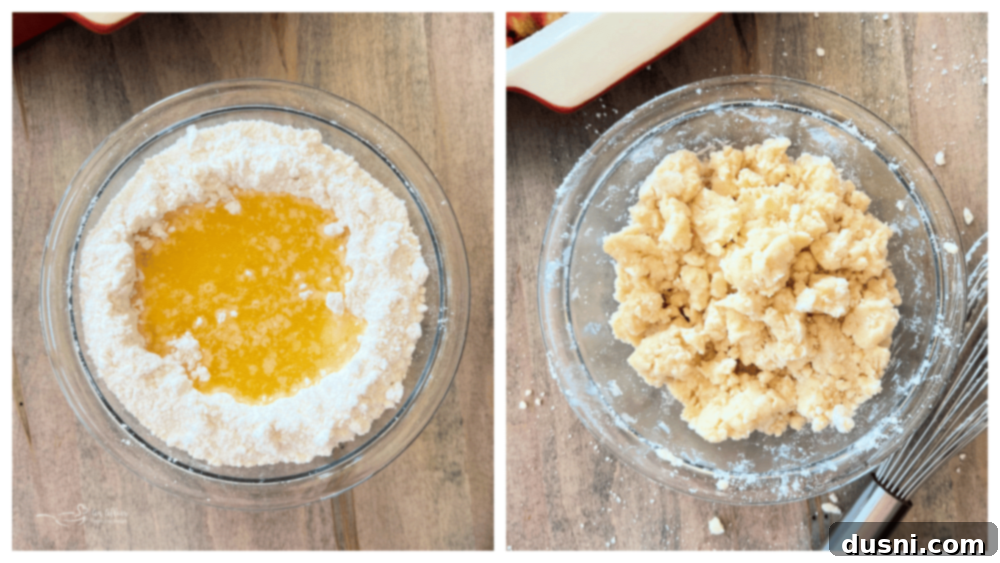 Strawberry Rhubarb Bliss 10 Mixing dry cake mix with melted butter to form crumbles