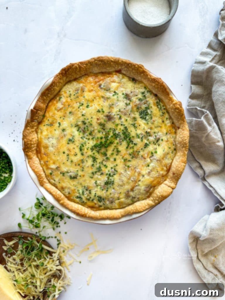Savory Ham and Smoked Gouda Quiche 3 A whole Smoked Ham & Gouda Quiche cooling on a wire rack.