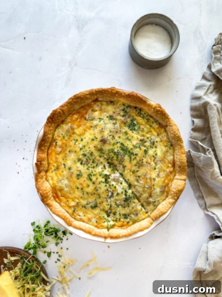 Savory Ham and Smoked Gouda Quiche 10 The assembled Ham and Smoked Gouda Quiche, ready for baking.