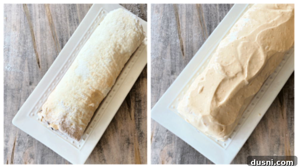 Blueberry Orange Cloud Roll 16 The filled angel food cake being rolled back up.