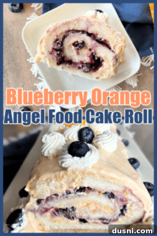 Blueberry Orange Cloud Roll 18 Close-up of a perfectly sliced Blueberry Orange Angel Food Cake Roll.