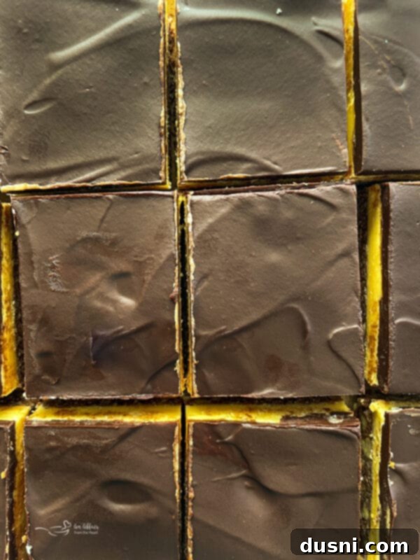 No-Bake Classic Nanaimo Bars 14 Scoring the chocolate topping of Nanaimo bars with a knife