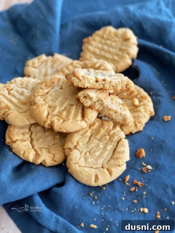 a delightful stack of Grandma Jane's peanut butter cookies ready to be enjoyed