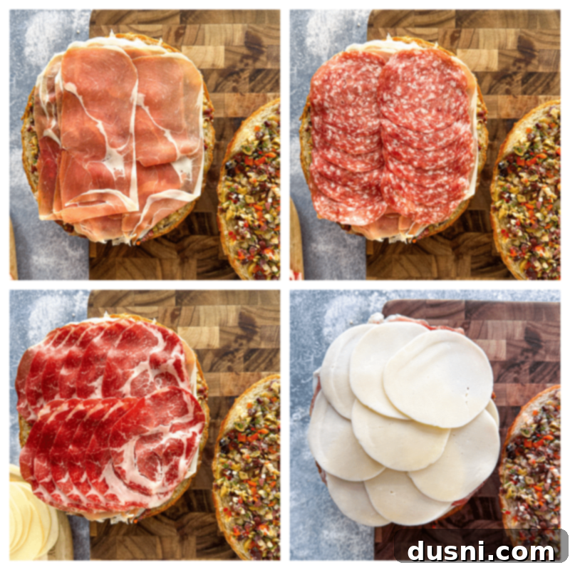 Step 4: Layering meats and cheeses