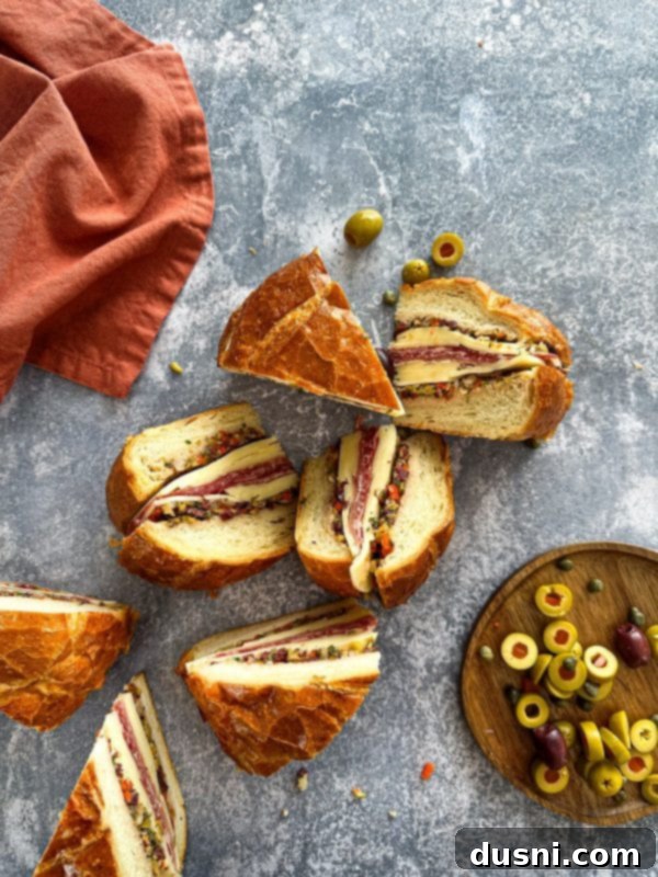 Slicing a Muffuletta Sandwich