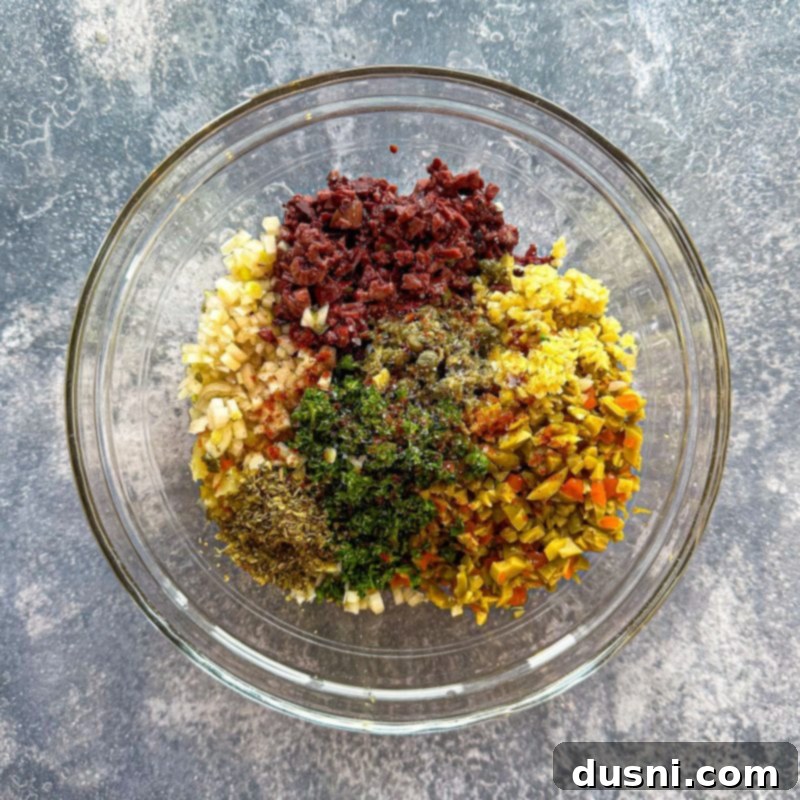 Step 1: Combining olive spread ingredients