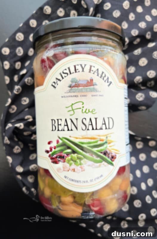 Paisley Farm Five Bean Salad in a jar and served in a bowl