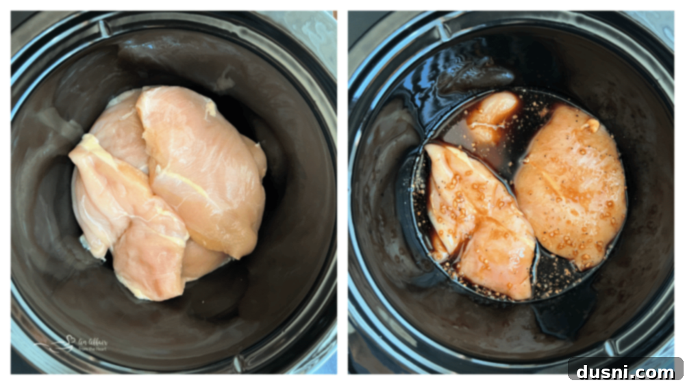 Placing chicken breasts in slow cooker