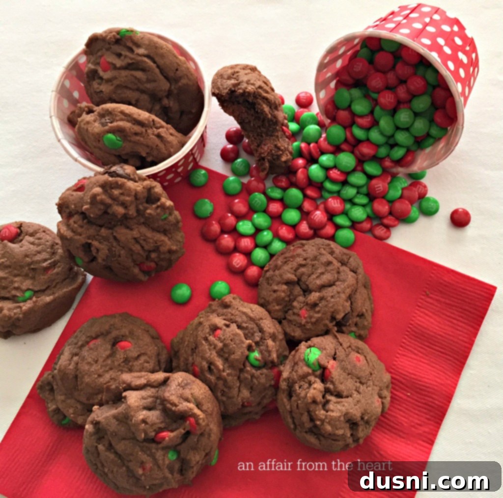 Delicious Chocolate Pudding Cookies arranged on a plate and in festive cookie bags