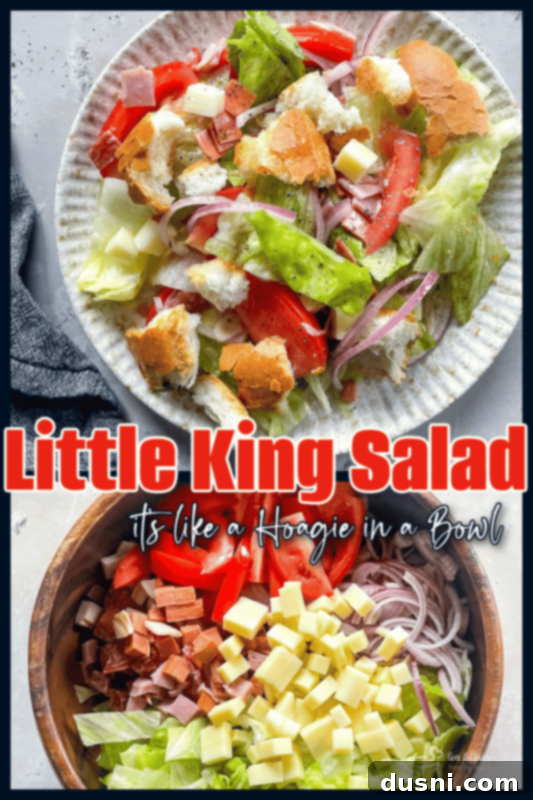 Final plated Little King Salad with a fork, ready to be eaten.