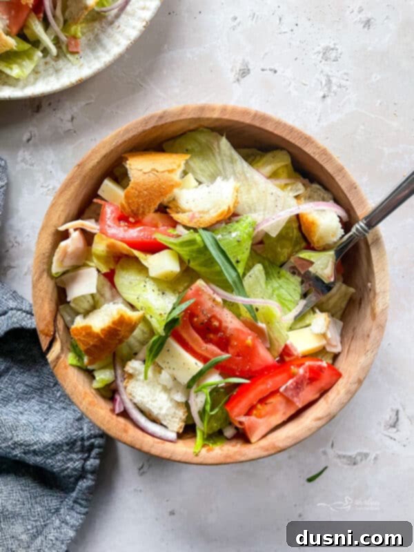 Little King Hoagie Salad Recipe Video 6 Little King Salad ingredients tossed together in a bowl before dressing.