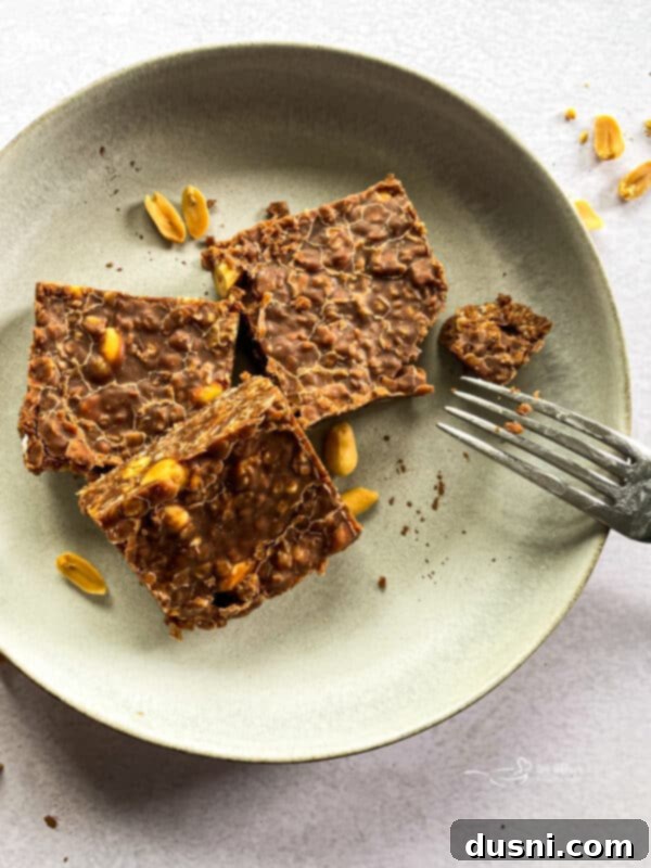 Pin graphic for No-Bake Chocolate Peanut Butter Cookie Bars.